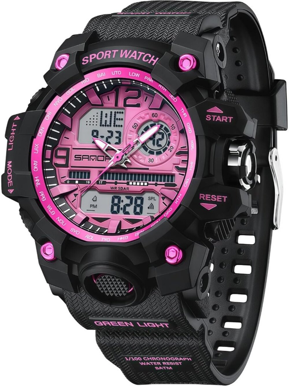 Women's Black Purple LED Light Large Face Analog Multifunctional Wrist Watches